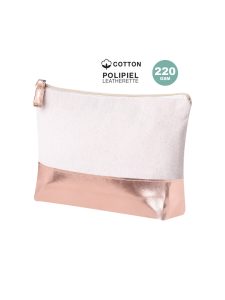 Cosmetiquera rosa gold, con cierre de zipper a juego