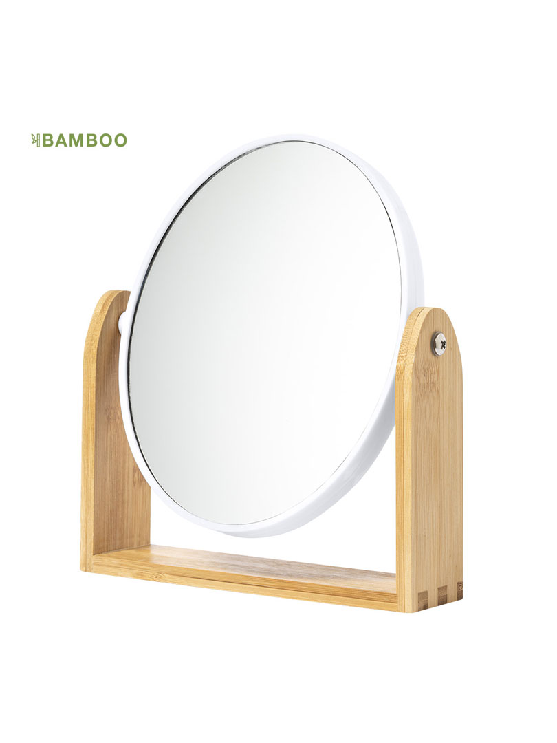 Espejo promocional con base de madera