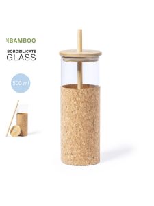 Vaso promocional de cristal con tapa de bambú