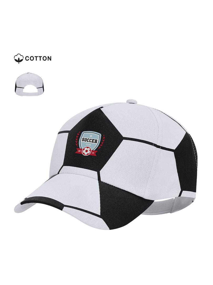Gorra publicitaria con diseño de bola de futbol