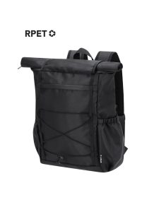 Mochila promocional en color negro, poliéster 290D RPET